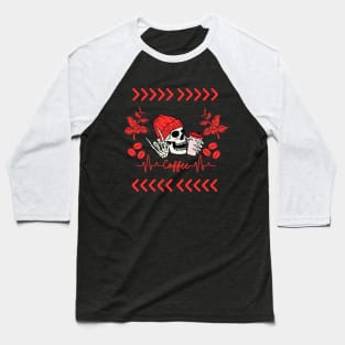 Red-Hot Caffeinated Skull: Coffee and Bones Baseball T-Shirt